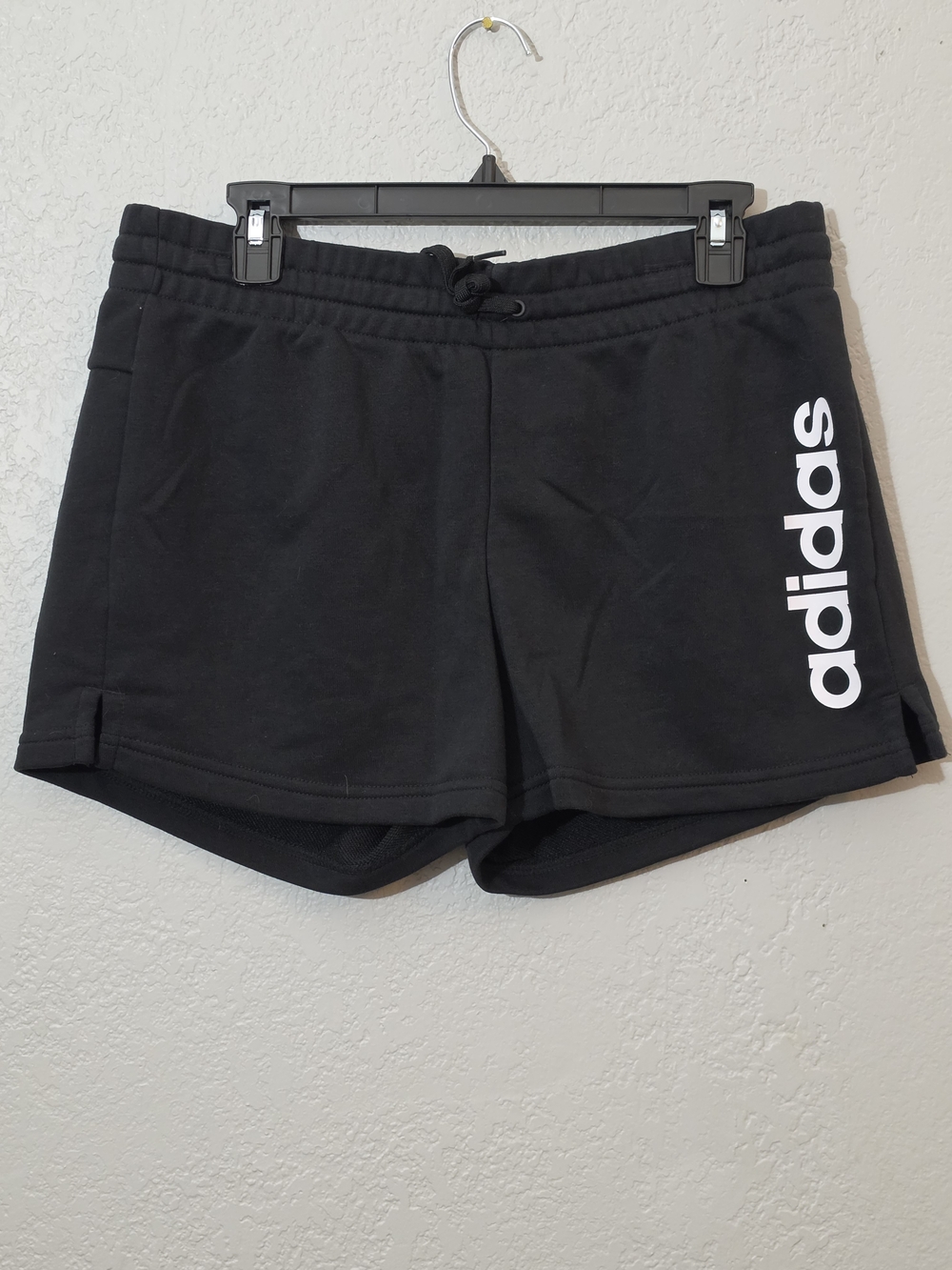 adidas Black Athletic Sweatshorts with White Logo Women Large Drawstring Pull on